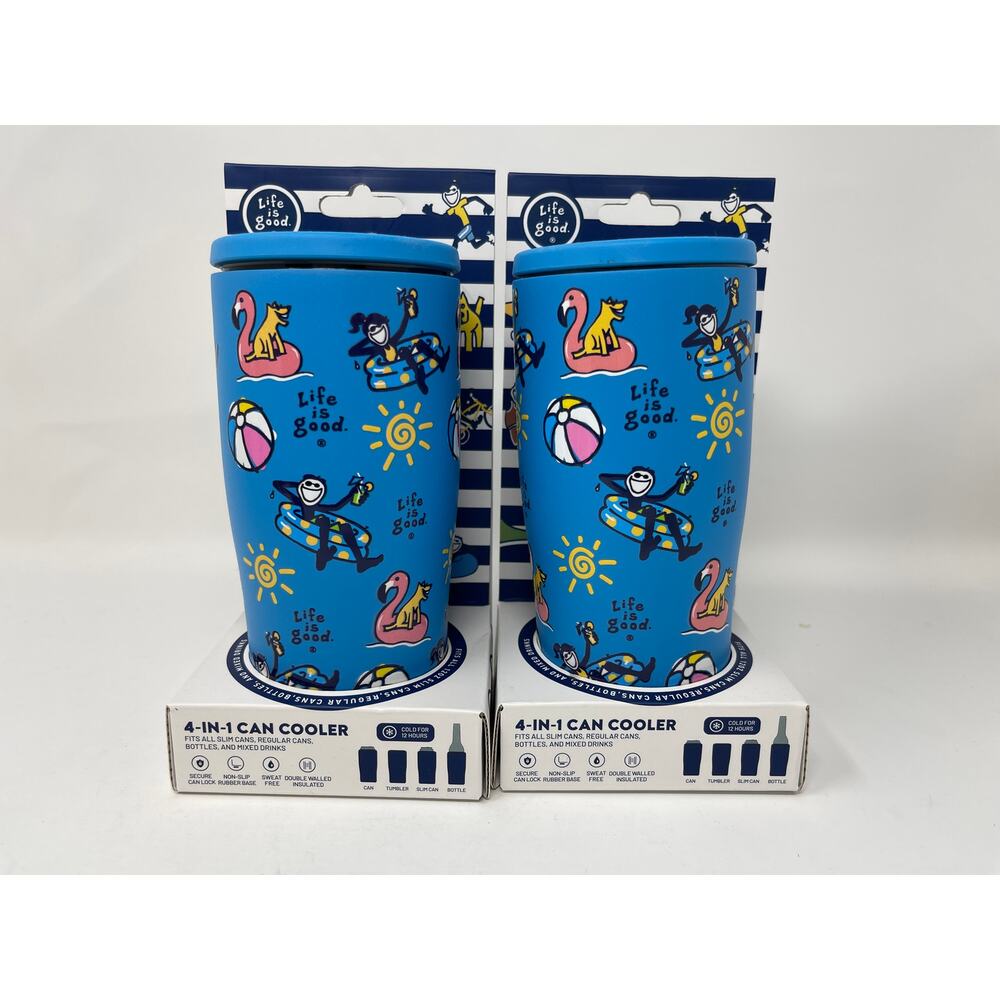 Life Is Good 4 in 1 Beverage Cooler Lounging by the Pool set of 2 NEW